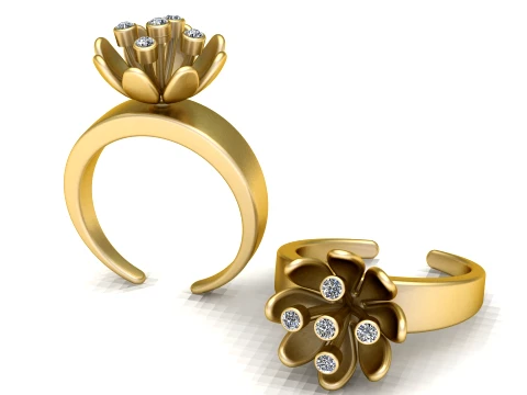 Gold Floral Diamond Ring 3Dモデル