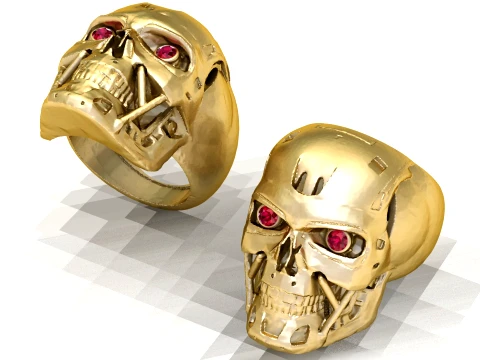 Gold Skull Ring with Ruby Red Eyes 3D Model