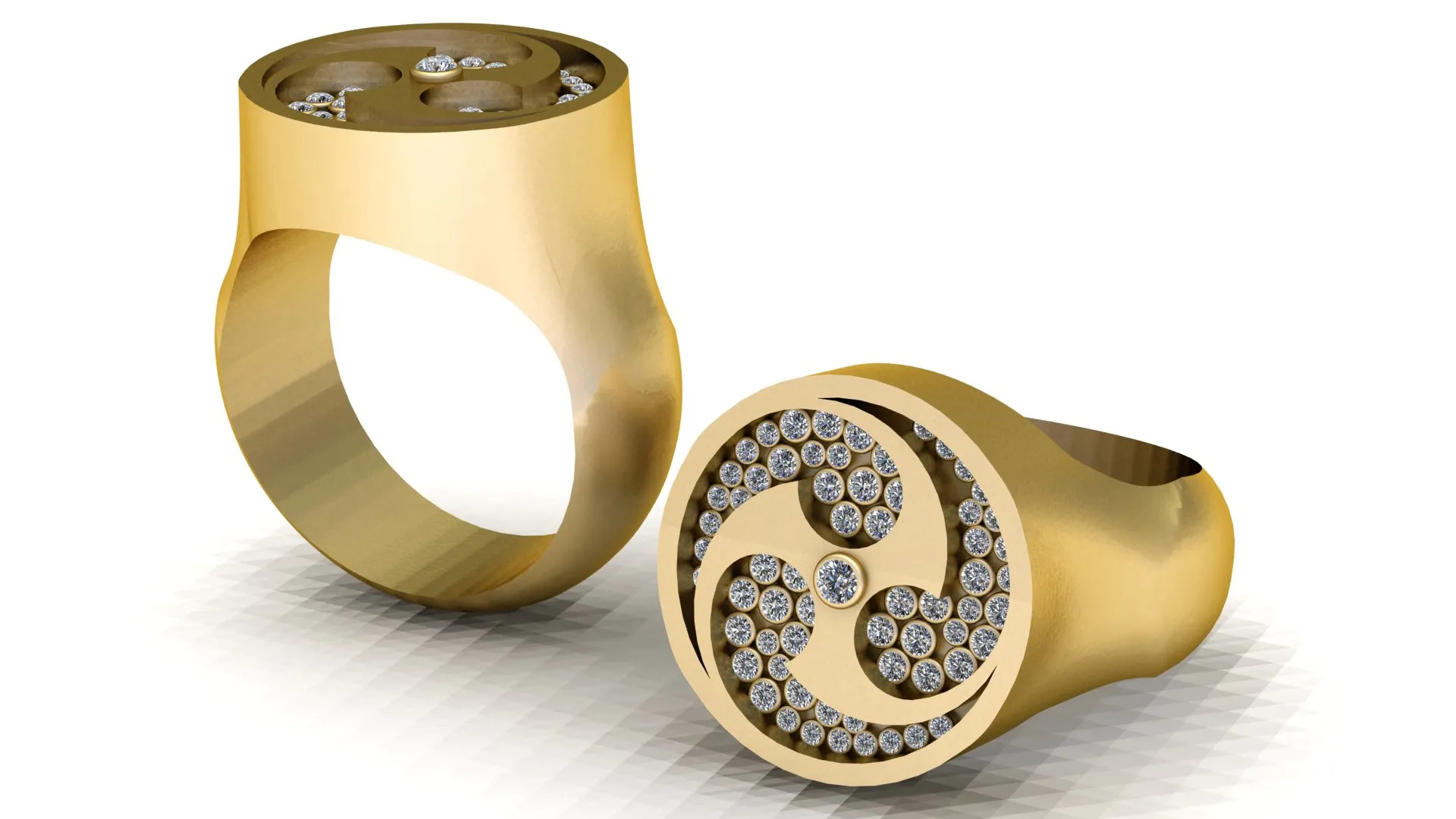 Golden Yin Yang Signet Ring 3D Printable Model 3D Model .c4d .max .obj .3ds .fbx .stl .blend 