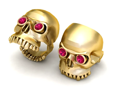 Gold Skull Ring with Ruby Eyes 3D Printable Jewelry Model 3D Модель