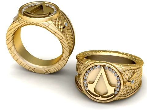 Luxury Initial A Diamond Mens Ring 3D Model