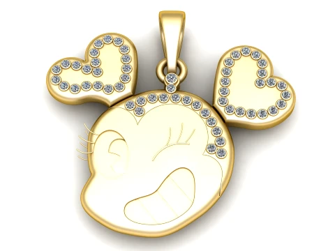 Cute Cartoon Mouse Heart Ears Pendant 3D Printable Gold Jewelry Model 3D Model