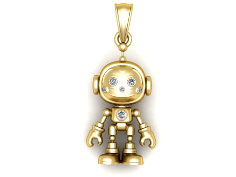 Cute Mini Robot Diamond Pendant 3D Printable Gold Jewelry Model 3D Model