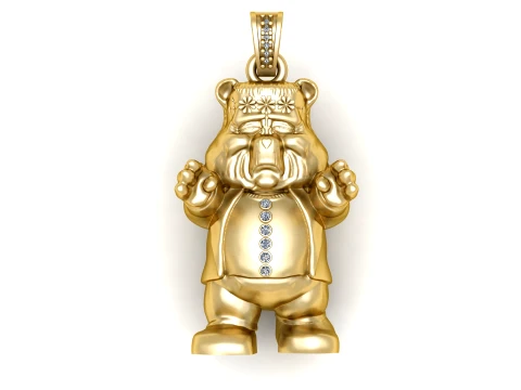 Lindo oso de dibujos animados con colgante de diamantes, modelo de joyer&iacute;a de oro imprimible en 3D Modelo 3D