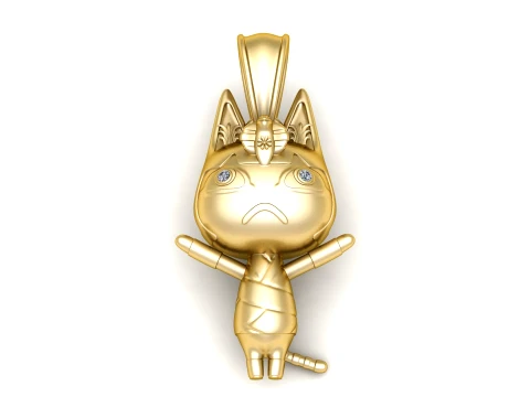 Cute Angry Cartoon Cat Pendant 3D Printable Gold Jewelry Model 3D Model