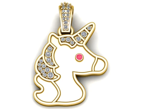 Cute Unicorn Diamond Pendant 3D Printable Gold Jewelry Model 3D Model