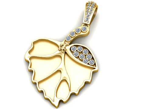 Luxury Diamond Leaf Pendant 3D Model