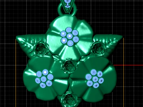 Luxury Gold Floral Rose Diamond Pendant 3D Model