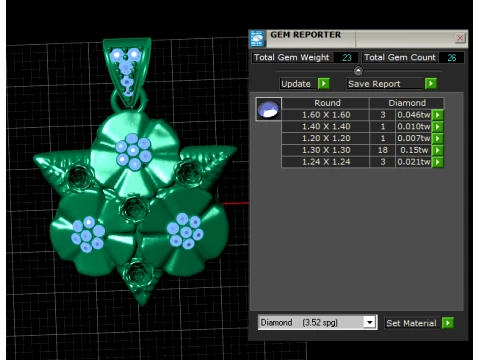 Luxury Gold Floral Rose Diamond Pendant 3D Model