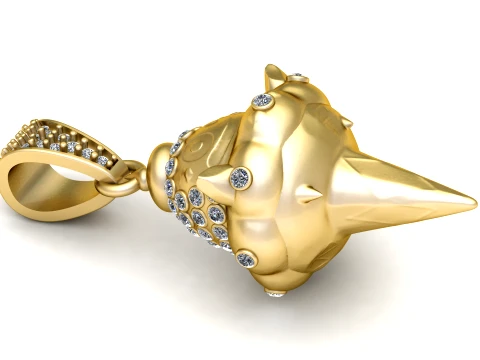 Cute Gold Cartoon Ice Cream Diamond Pendant 3D Model