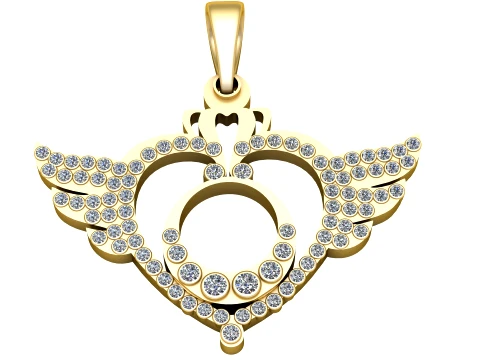 Luxury Gold Winged Diamond Circle Pendant 3D Модель