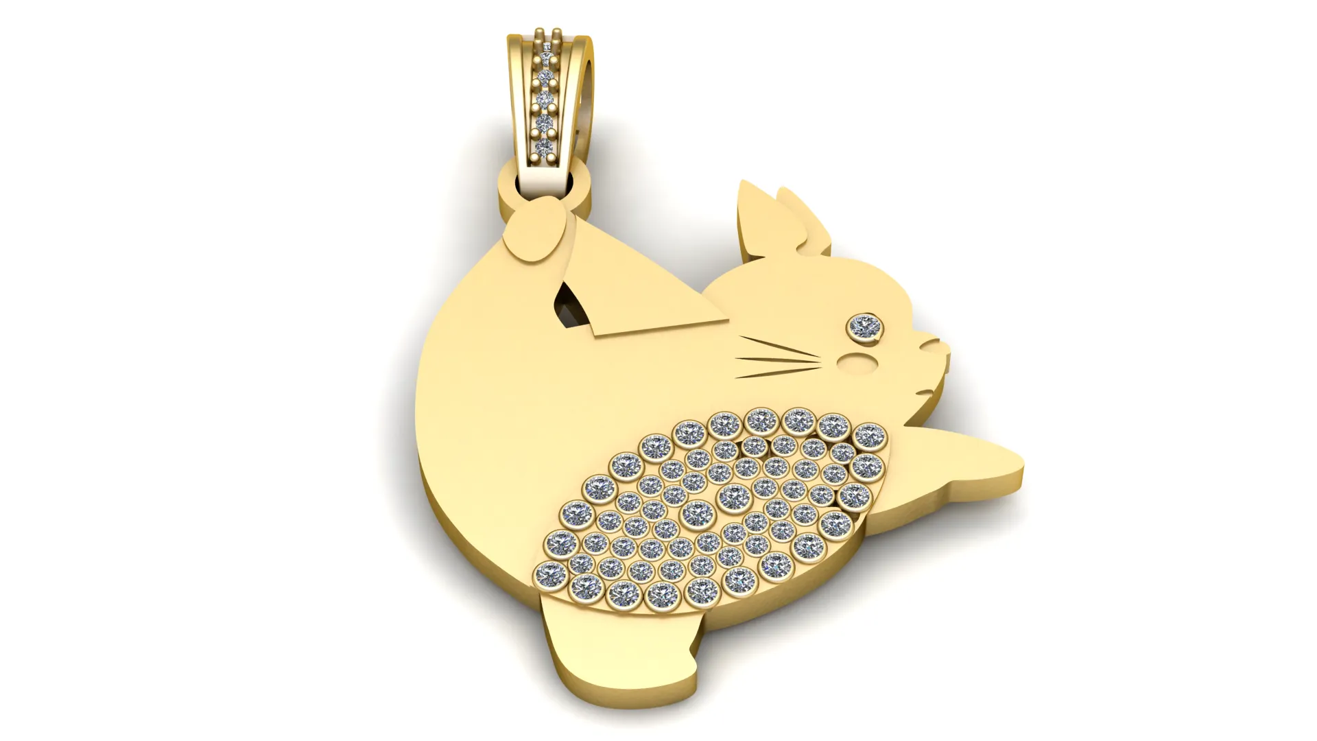 Cute Gold Rabbit Diamond Pendant 3D Model .c4d .max .obj .3ds .fbx .stl .blend 