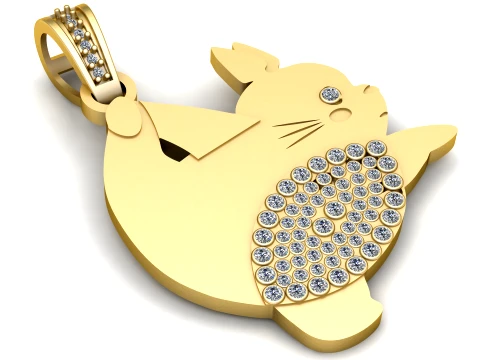 Cute Gold Rabbit Diamond Pendant 3D Model