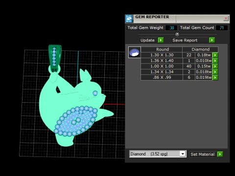 Cute Gold Rabbit Diamond Pendant 3D Model