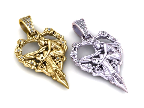 Luxury Gold Fairy Angel Floral Diamond Pendant 3D Model