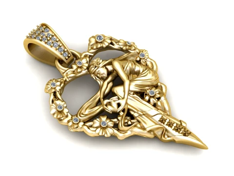 Luxury Gold Fairy Angel Floral Diamond Pendant 3D Model