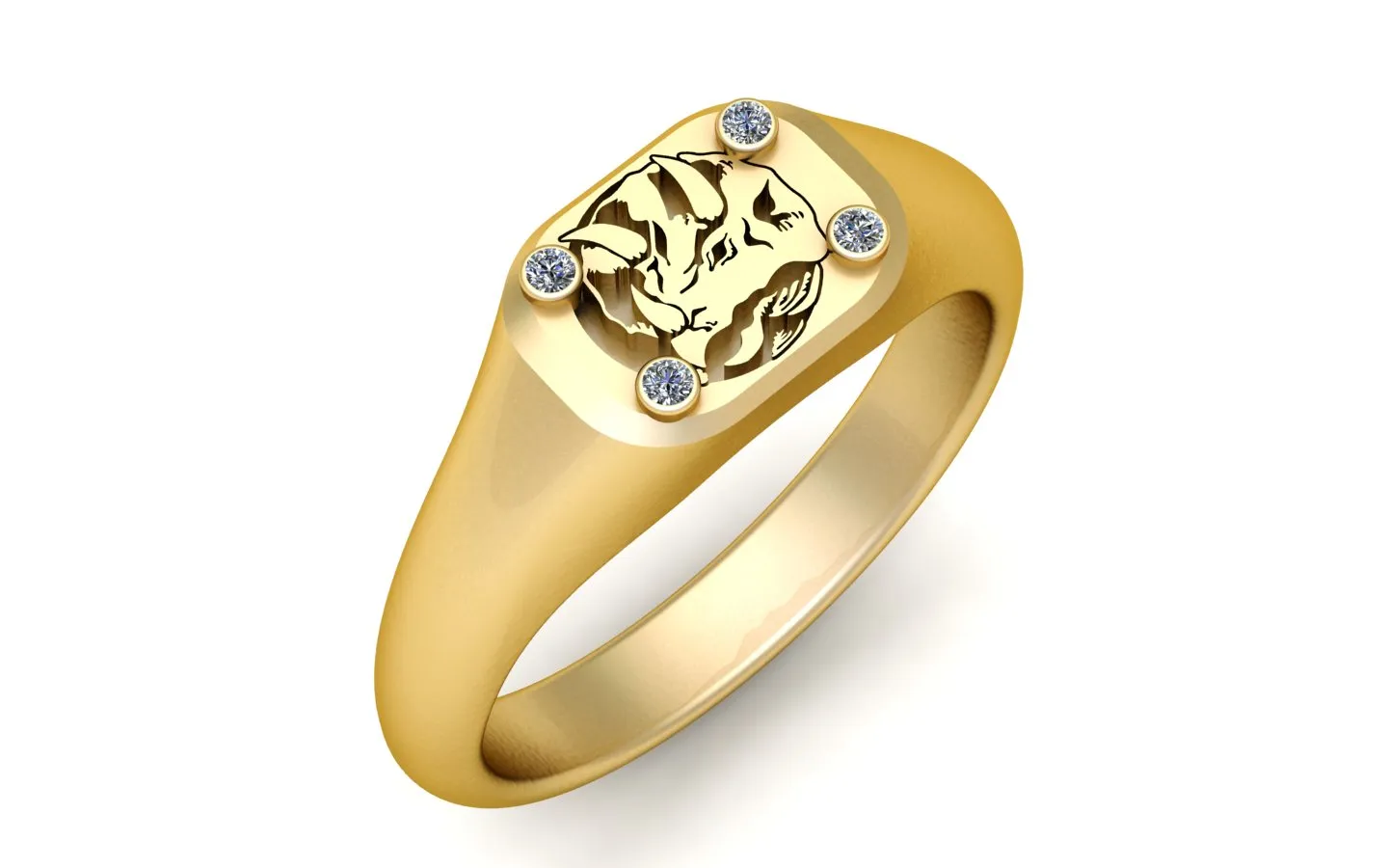 Luxury Gold Elephant Head Diamond Signet Ring 3D Model .c4d .max .obj .3ds .fbx .stl .blend 