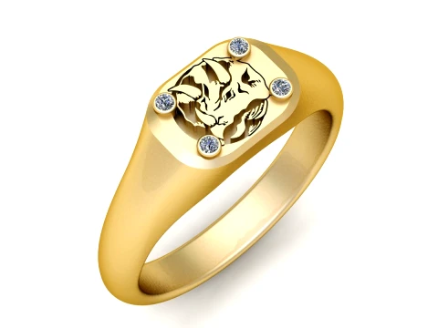 Luxury Gold Elephant Head Diamond Signet Ring 3Dモデル
