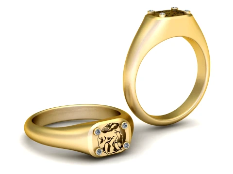 Luxury Gold Elephant Head Diamond Signet Ring 3D Model