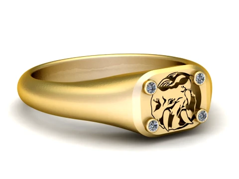 Luxury Gold Elephant Head Diamond Signet Ring 3D Model