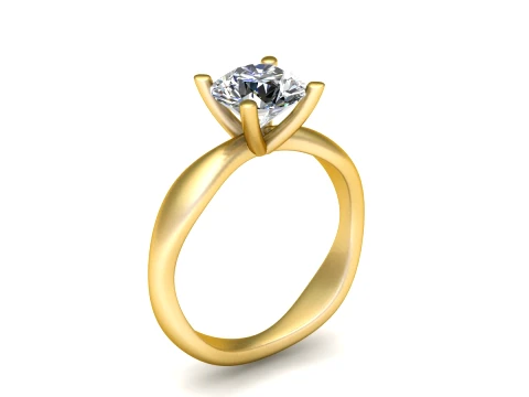 Classic Gold Solitaire Diamond Engagement Ring Model 3D