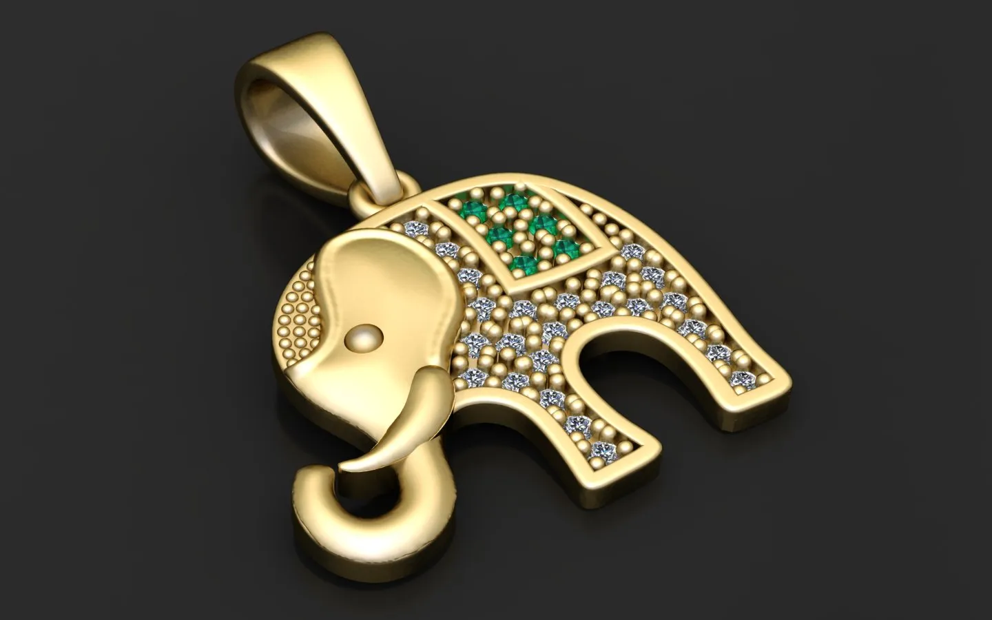 Gold Elephant Pendant with Green Gemstones 3D Model .c4d .max .obj .3ds .fbx .stl .blend 