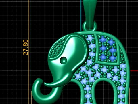 Gold Elephant Pendant with Green Gemstones 3D Model