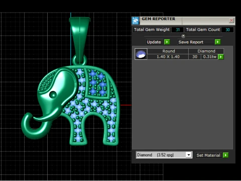 Gold Elephant Pendant with Green Gemstones 3D Model