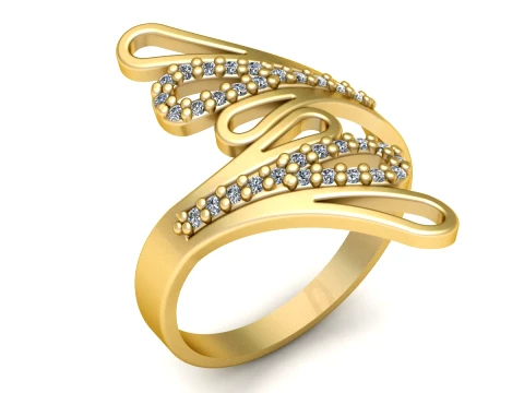 Elegant Gold Swirl Diamond Ring Model 3D