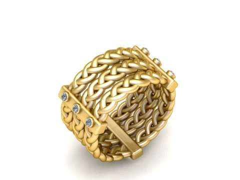 Multi-Layer Braided Gold Diamond Ring Model 3D