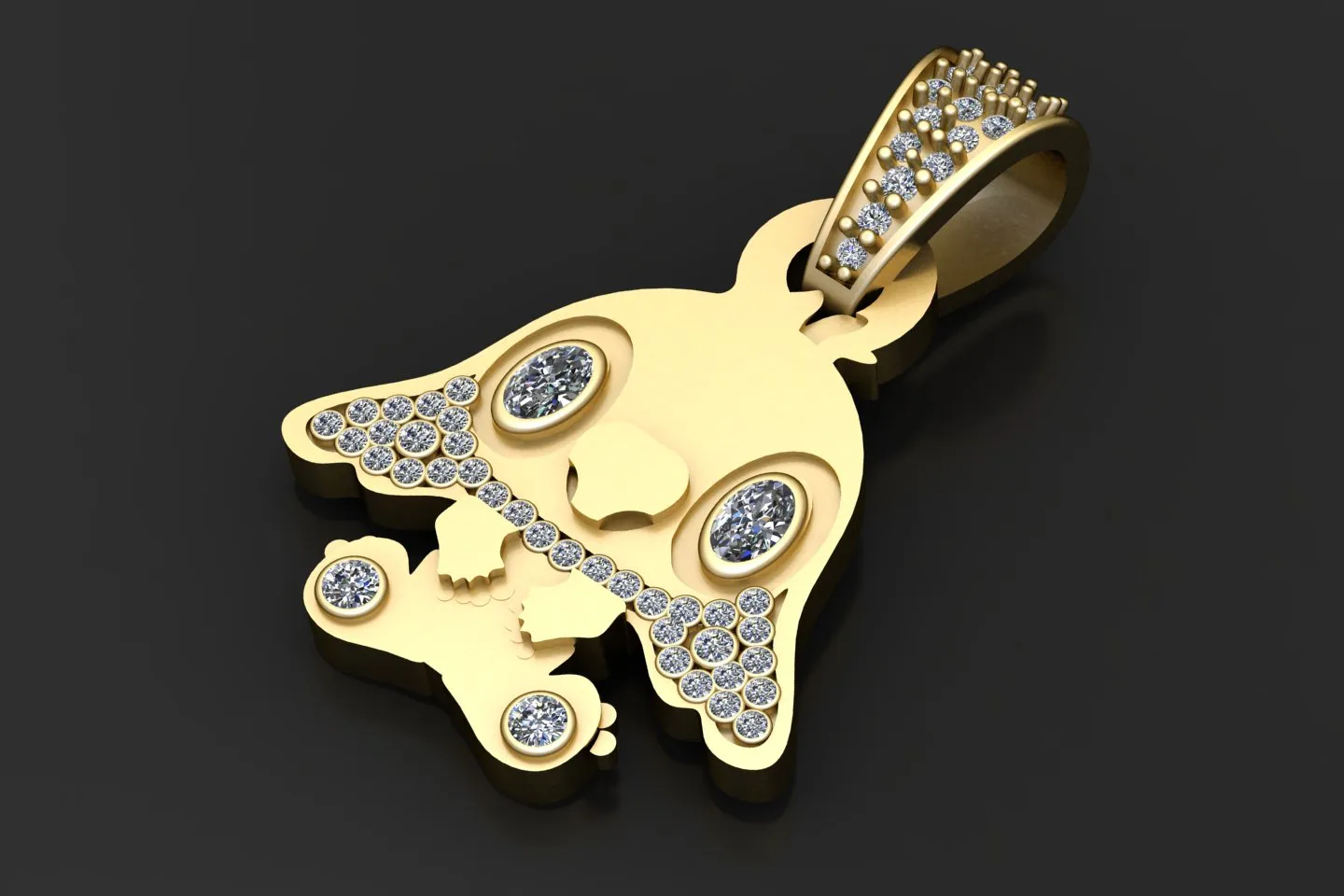 Gold Skull and Crossbones Diamond Pendant 3D Model .c4d .max .obj .3ds .fbx .stl .blend 
