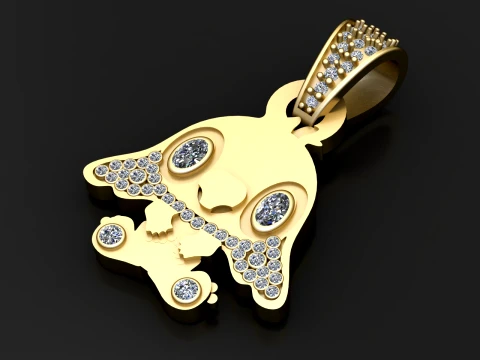 Gold Skull and Crossbones Diamond Pendant 3Dモデル