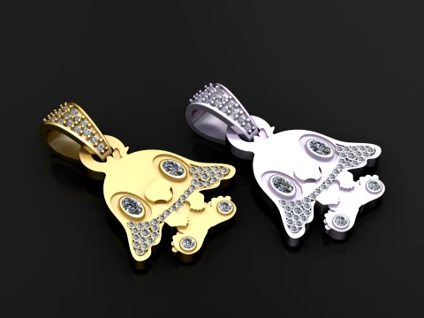 Gold Skull and Crossbones Diamond Pendant 3D Model