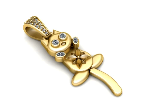 Cute Gold Cat Pendant with Diamond Stones 3Dモデル