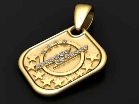 Gold Star and Diamond Circle Pendant 3D Jewelry Model 3Dモデル