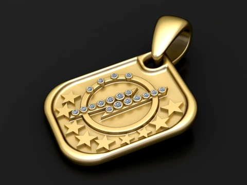Gold Star and Diamond Circle Pendant 3D Jewelry Model 3D Model