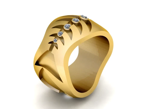 Modern Gold Diamond Wave Ring 3Dモデル