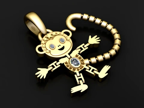 Cute Gold Monkey Diamond Pendant 3Dモデル