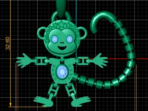 Cute Gold Monkey Diamond Pendant 3D Model