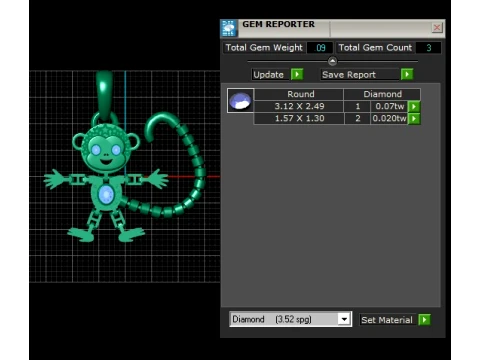 Cute Gold Monkey Diamond Pendant 3D Model