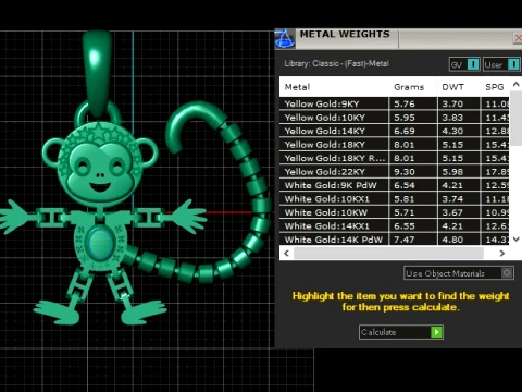 Cute Gold Monkey Diamond Pendant 3D Model