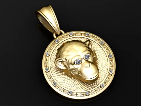 Gold and Silver Chimpanzee Diamond Pendant 3Dモデル