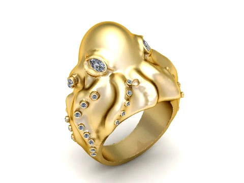Gold Octopus Diamond Ring 3Dモデル