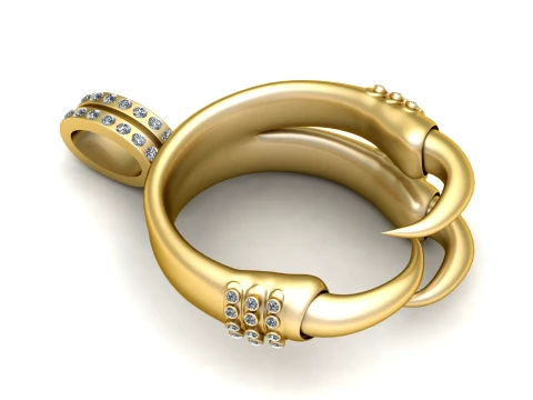 Gold Double Hoop Pendant with Diamond Accents 3Dモデル