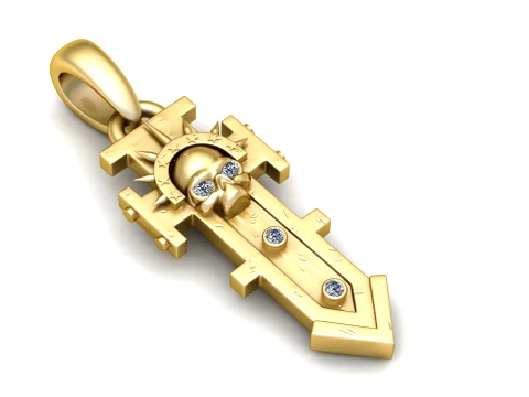 Gold Skull Cross Pendant with Diamond Accents 3Dモデル