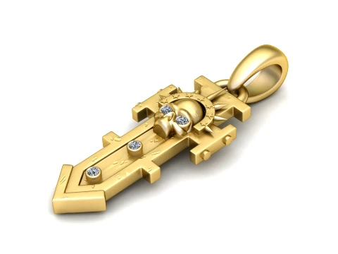 Gold Skull Cross Pendant with Diamond Accents 3D Model