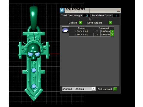 Gold Skull Cross Pendant with Diamond Accents 3D Model