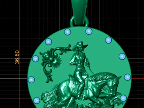 Gold Cowboy Horse Rider Pendant with Diamond Accents 3D Printable Jewelry Model 3D Model