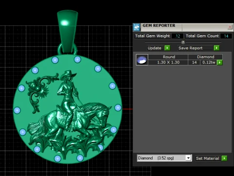 Gold Cowboy Horse Rider Pendant with Diamond Accents 3D Printable Jewelry Model 3D Model
