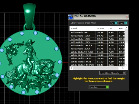 Gold Cowboy Horse Rider Pendant with Diamond Accents 3D Printable Jewelry Model 3D Model